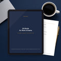 Free English vocabulary PDF sampler cover on a tablet, 20 words for work and IELTS TOEIC exams