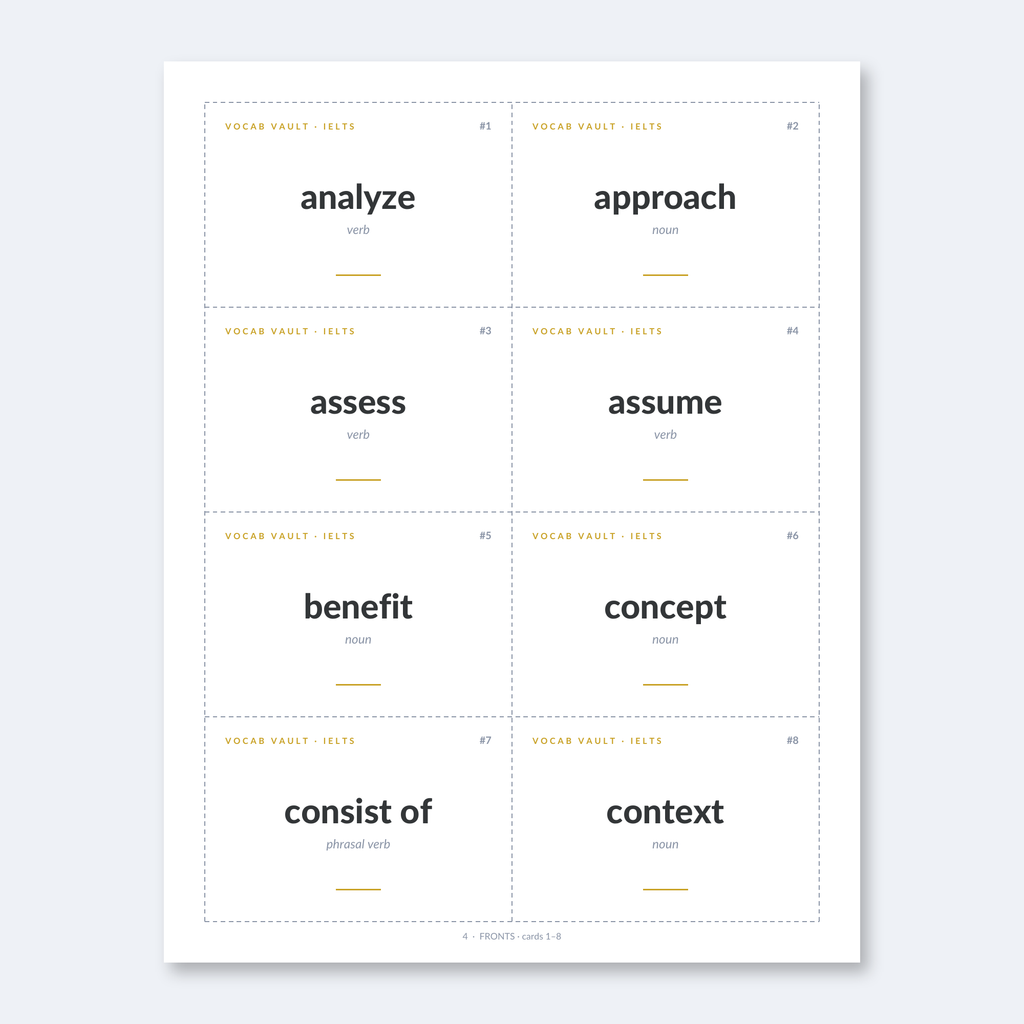 IELTS Academic Vocabulary — 100 Printable Flashcards