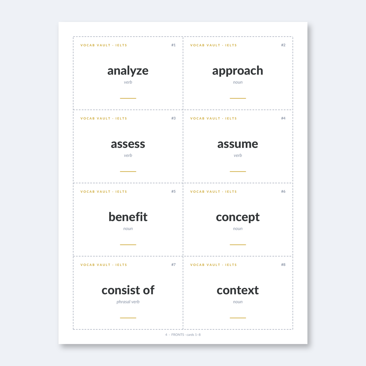 IELTS Academic Vocabulary — 100 Printable Flashcards