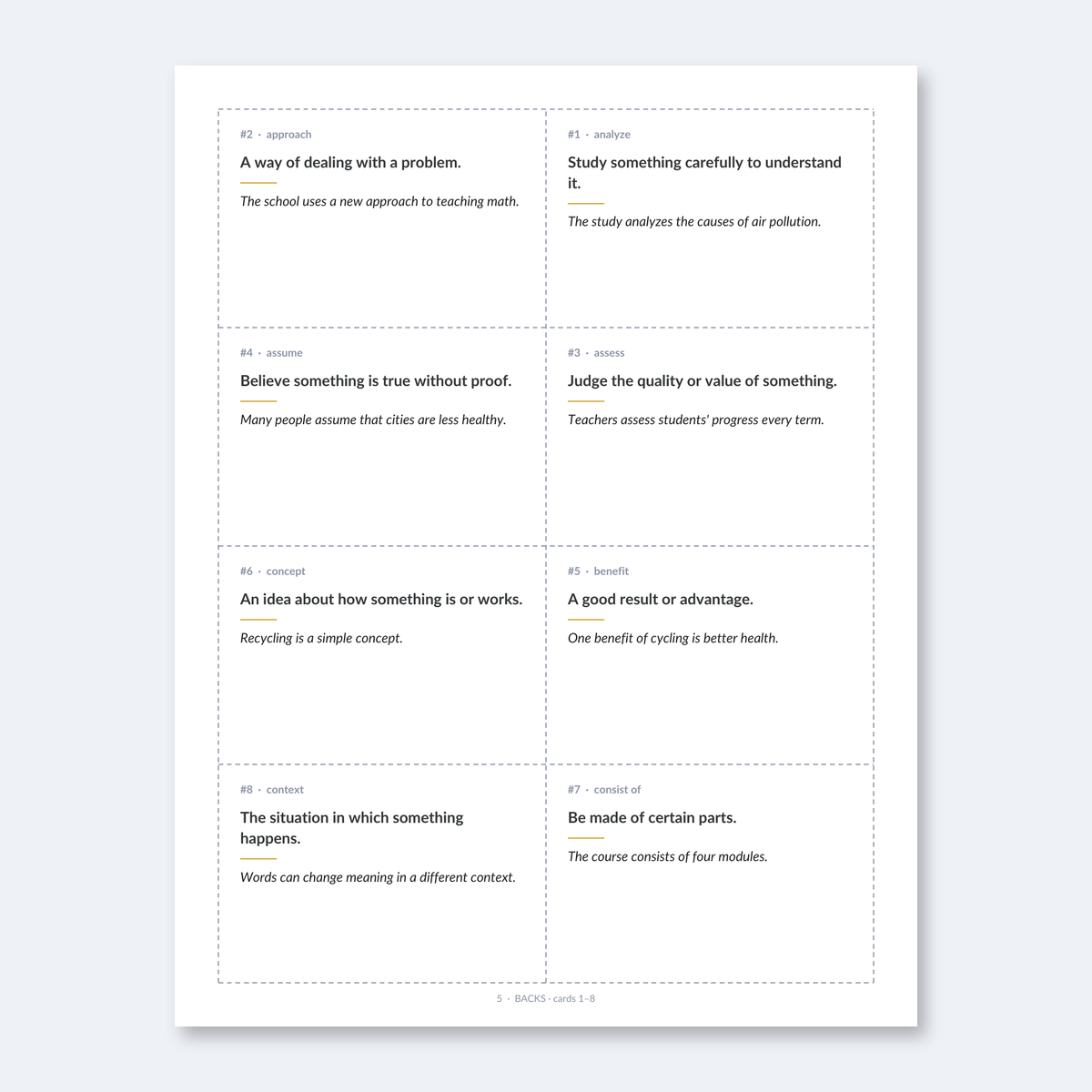 IELTS Academic Vocabulary — 100 Printable Flashcards