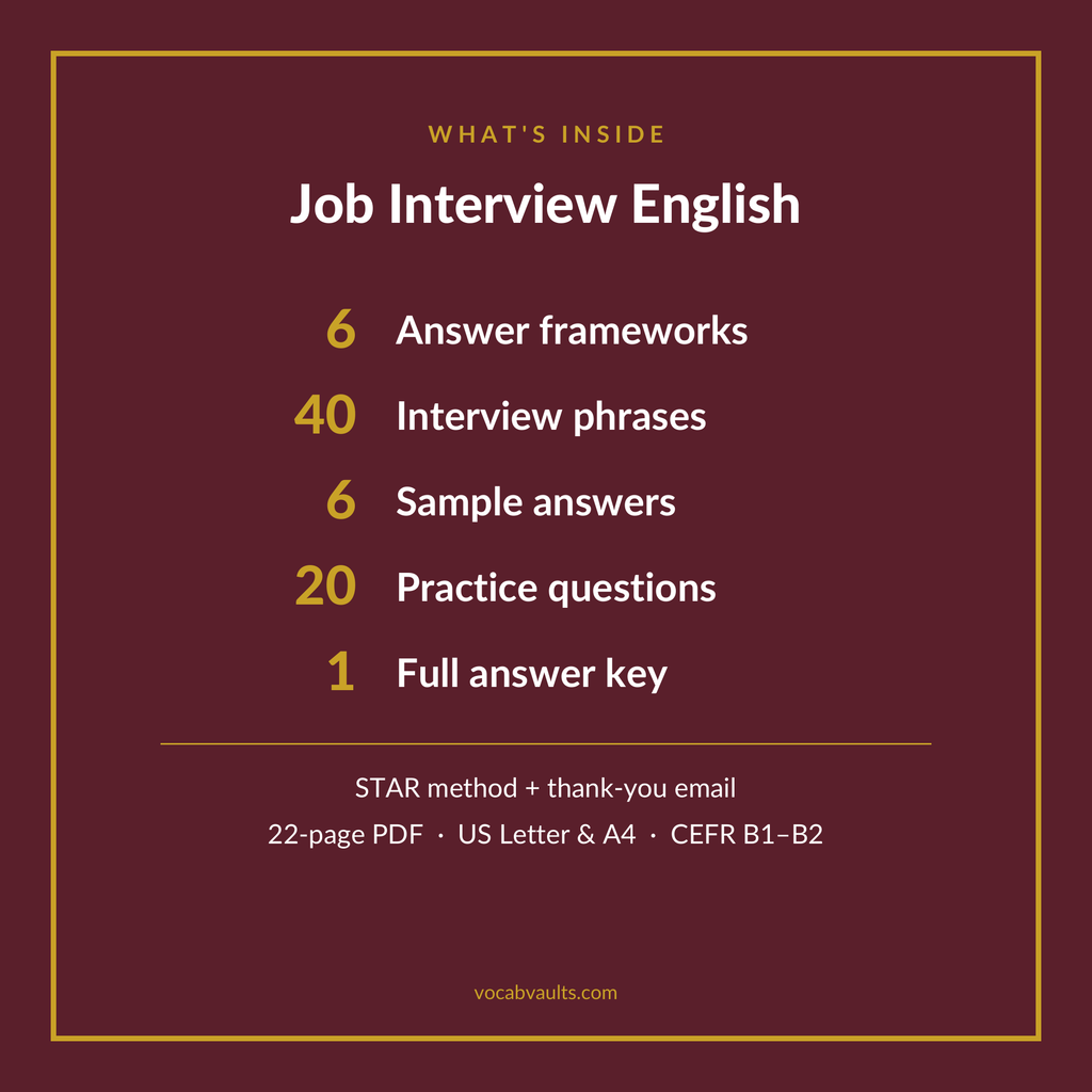Job Interview English — Answer Frameworks and 40 Phrases to Get Hired
