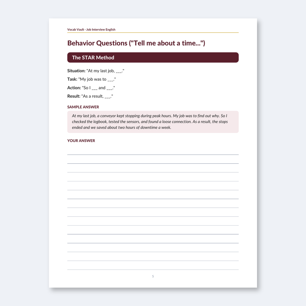 Job Interview English — Answer Frameworks and 40 Phrases to Get Hired