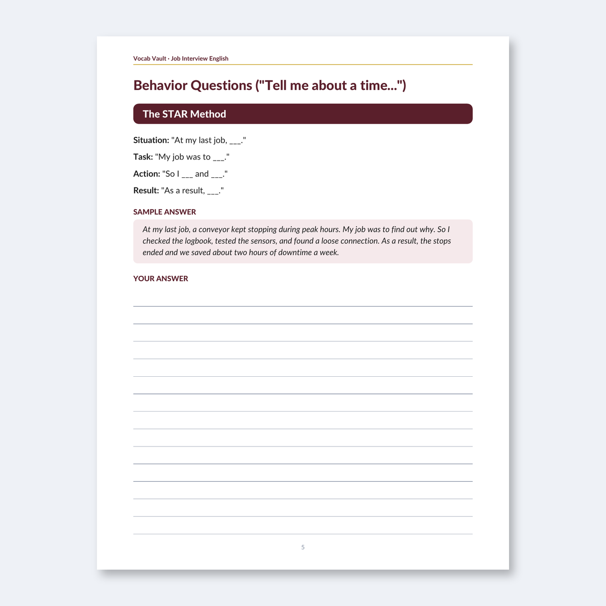 Job Interview English — Answer Frameworks and 40 Phrases to Get Hired