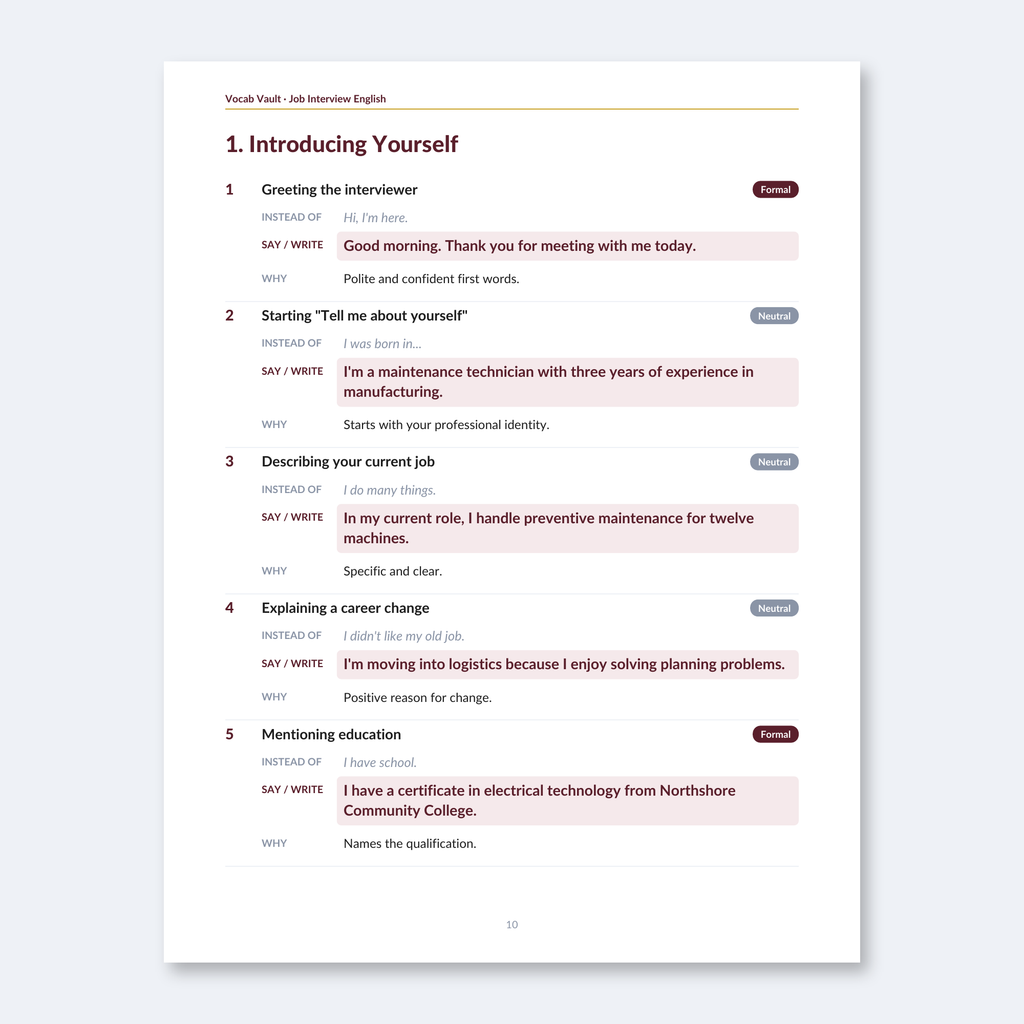 Job Interview English — Answer Frameworks and 40 Phrases to Get Hired