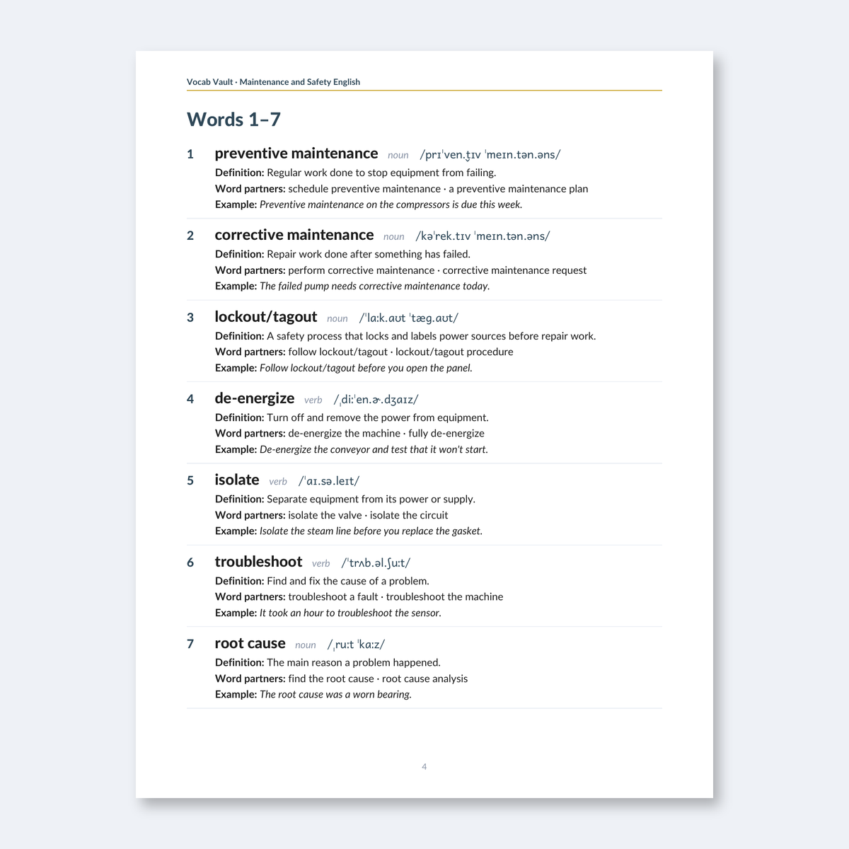 Maintenance & Safety English — 40 Words Techs Use Every Shift