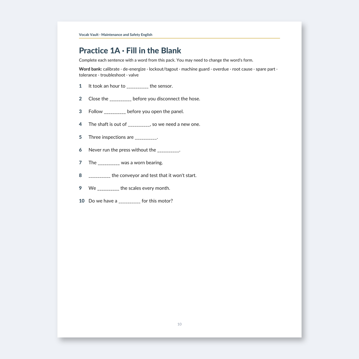 Maintenance & Safety English — 40 Words Techs Use Every Shift