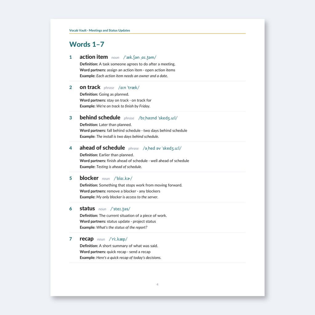 Meetings & Status Updates — 40 Words for Work Meetings