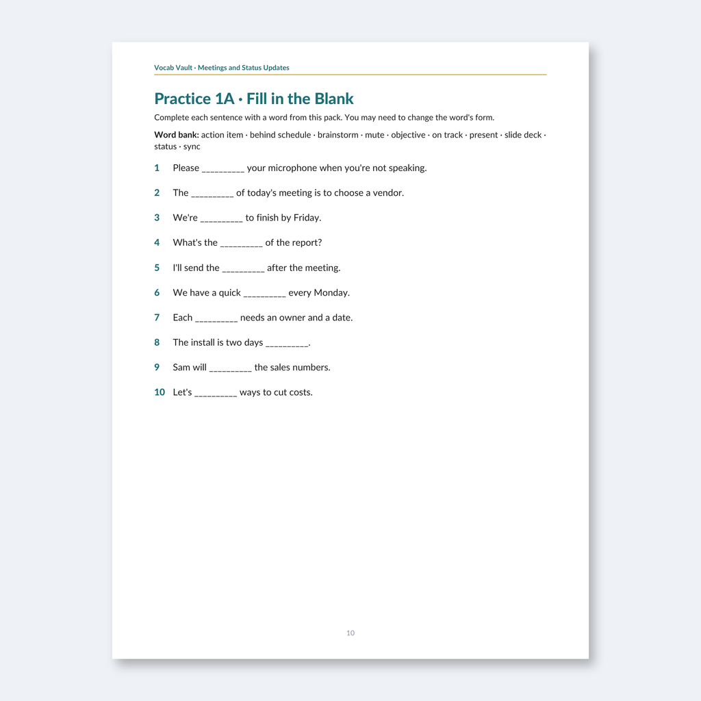 Meetings & Status Updates — 40 Words for Work Meetings