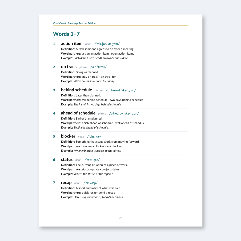 Meetings English Teacher Edition — 5 Lesson Plans + Classroom License