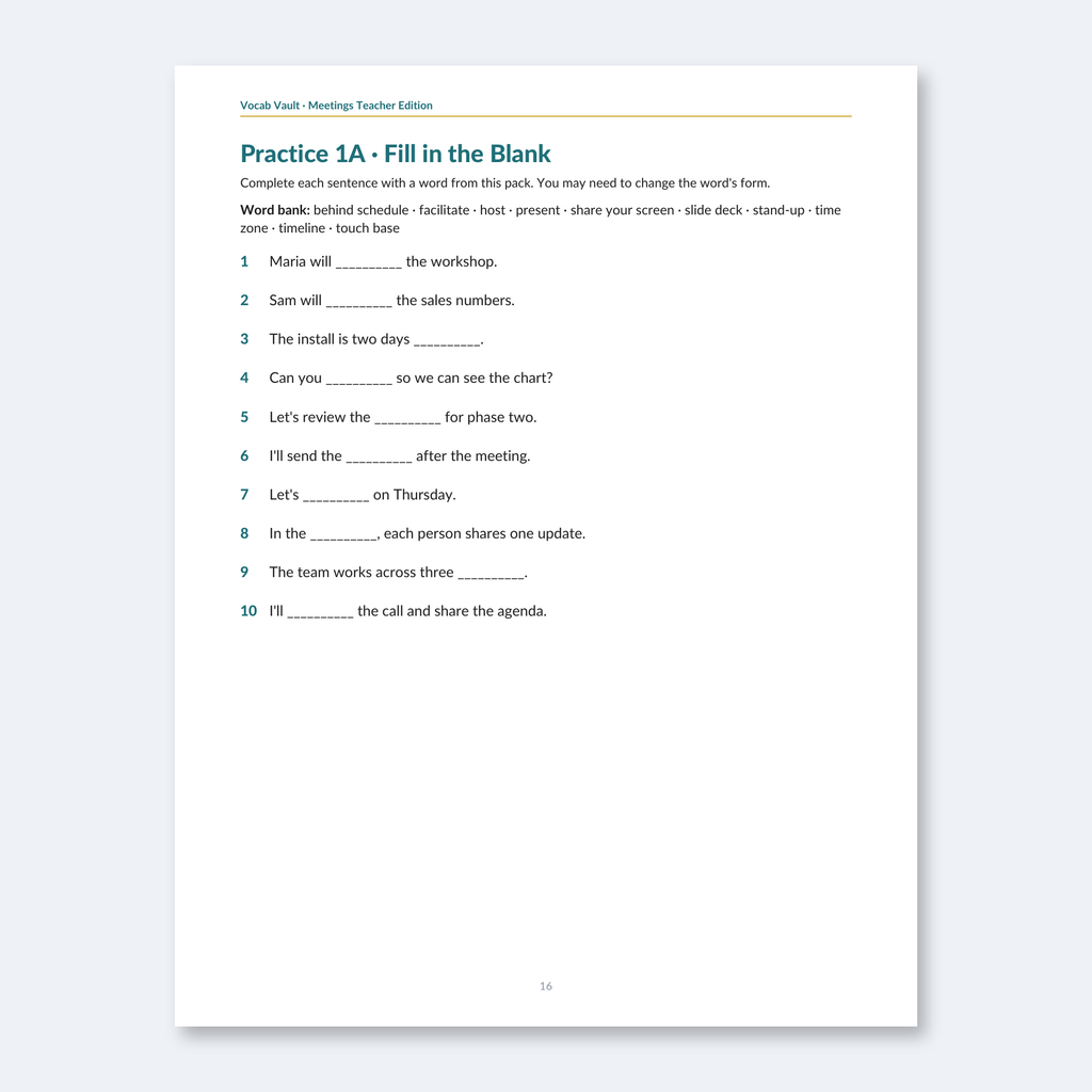 Meetings English Teacher Edition — 5 Lesson Plans + Classroom License
