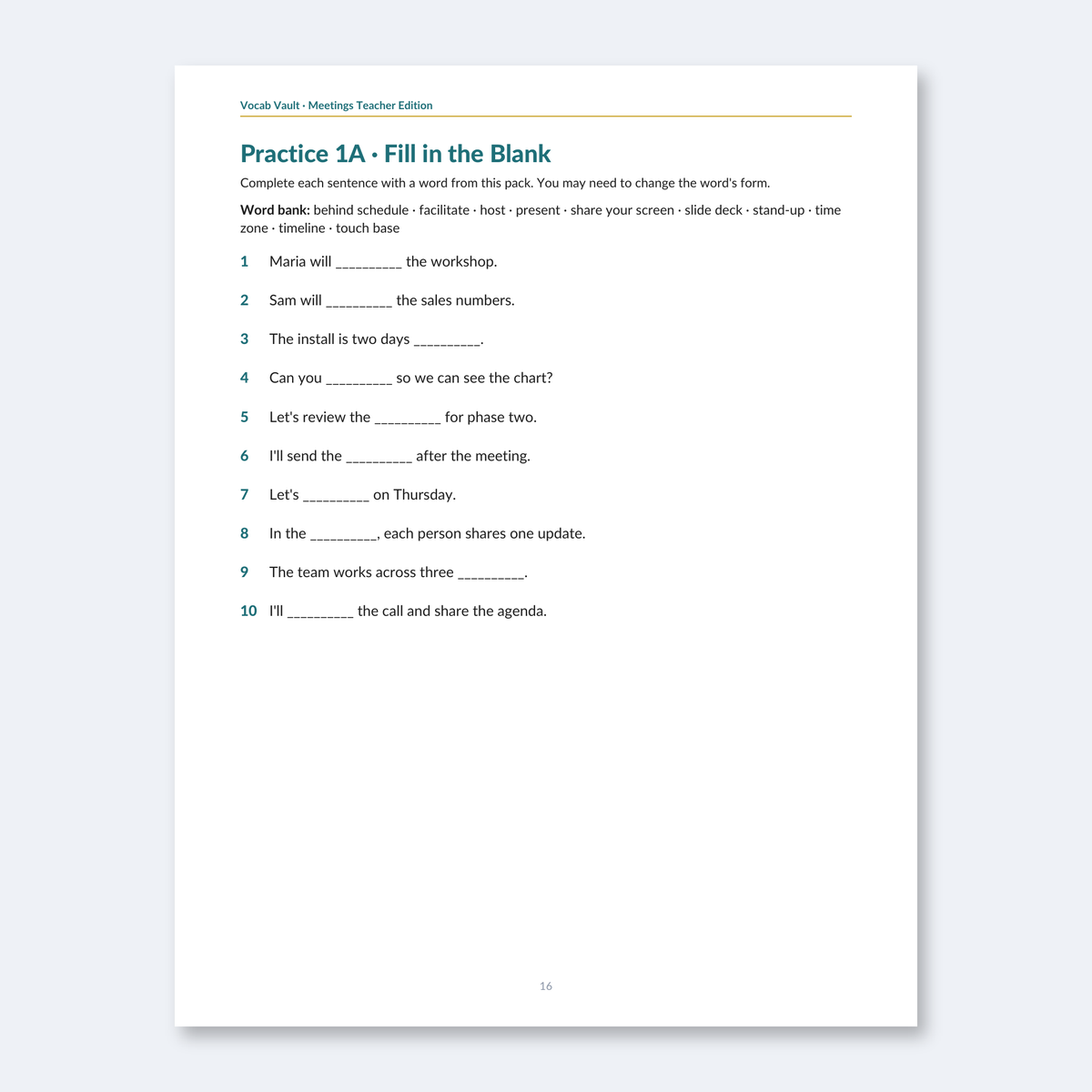 Meetings English Teacher Edition — 5 Lesson Plans + Classroom License