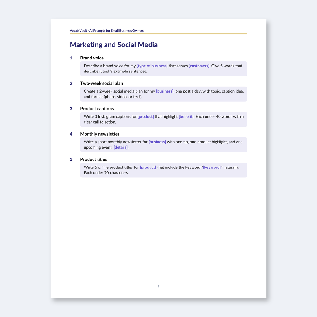 AI Prompts for Small Business Owners — 40 Prompts for Marketing, Customers & Planning