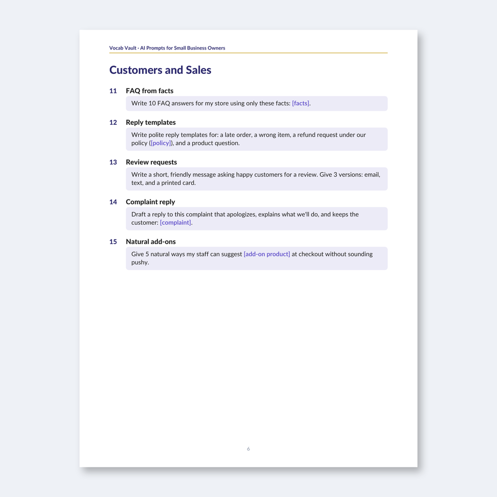 AI Prompts for Small Business Owners — 40 Prompts for Marketing, Customers & Planning