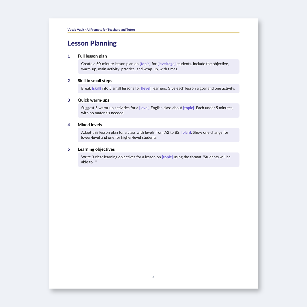 AI Prompts for Teachers & Tutors — 40 Prompts for Lessons, Materials & Feedback
