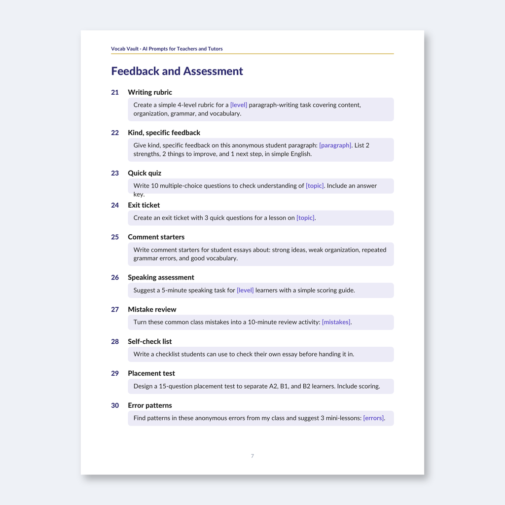 AI Prompts for Teachers & Tutors — 40 Prompts for Lessons, Materials & Feedback