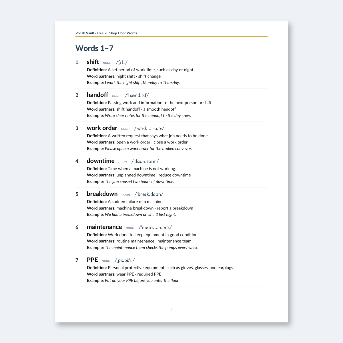 Free 20 Shop Floor Words — English for Manufacturing Jobs