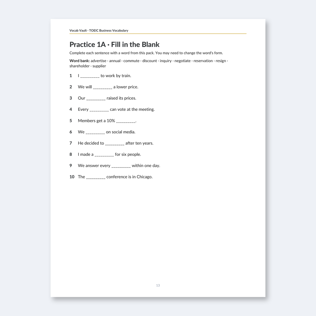 TOEIC Business Vocabulary — 60 High-Frequency Words with Practice