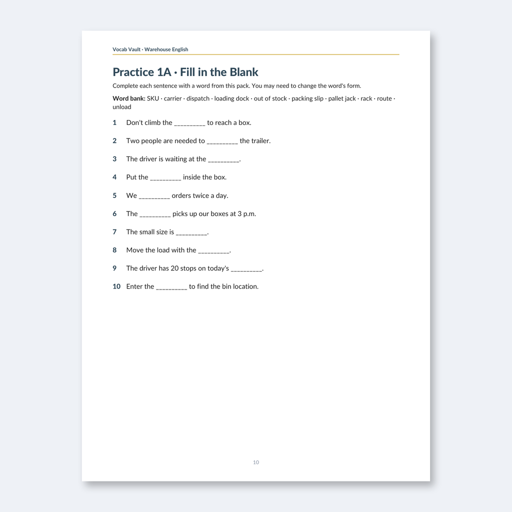 Warehouse English — 40 Words for Receiving, Picking, Packing & Shipping