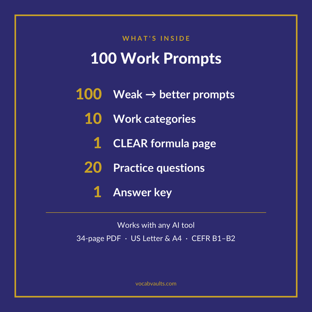 100 Work Prompts, Weak → Better — Clear English Prompts for AI at Work